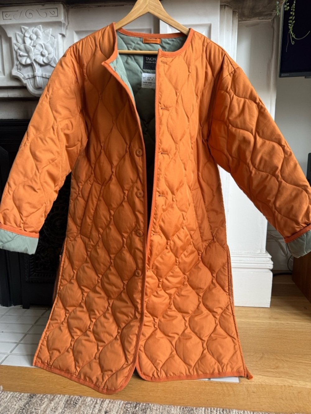 Taion Orange Quilted Long Coat